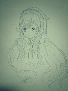 Rating: Safe Score: 0 Tags: 1girl braid dress eyebrows_visible_through_hair image long_hair looking_at_viewer monochrome sketch solo suiseiseki traditional_media twin_braids very_long_hair User: admin