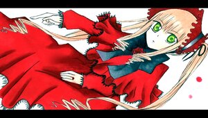 Rating: Safe Score: 0 Tags: 1girl blonde_hair capelet dress frills green_eyes image letterboxed long_hair long_sleeves looking_at_viewer red_dress shinku solo twintails very_long_hair User: admin