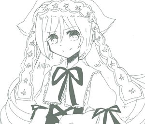 Rating: Safe Score: 0 Tags: 1girl blush dress eyebrows_visible_through_hair frills image long_hair looking_at_viewer monochrome neck_ribbon ribbon simple_background smile solo suiseiseki upper_body veil white_background User: admin