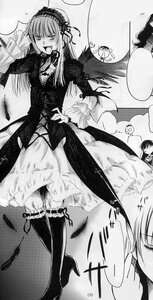 Rating: Safe Score: 0 Tags: 2girls blush boots comic dress frills greyscale hairband high_heels image long_hair long_sleeves monochrome multiple_girls solo suigintou wings User: admin