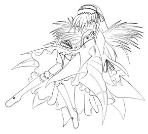 Rating: Safe Score: 0 Tags: 1girl boots dress feathered_wings frills full_body greyscale hairband image long_hair long_sleeves monochrome ribbon solo striped suigintou very_long_hair white_background wings User: admin