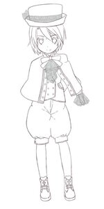 Rating: Safe Score: 0 Tags: 1boy bow bowtie full_body gloves hat image monochrome puffy_shorts shorts smile solo souseiseki standing striped top_hat User: admin