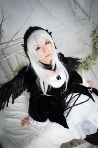 Rating: Safe Score: 0 Tags: 1girl black_dress black_ribbon closed_mouth dress feathers frills gothic_lolita hairband lips lolita_fashion long_hair long_sleeves looking_at_viewer puffy_sleeves silver_hair sitting solo suigintou wings User: admin