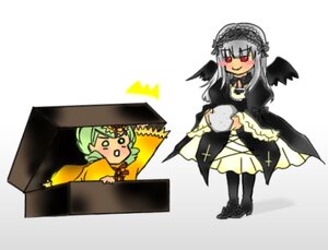 Rating: Safe Score: 0 Tags: 2girls black_wings blonde_hair box cardboard_box dress frills green_eyes green_hair hairband image in_box in_container kanaria long_hair long_sleeves multiple_girls pair simple_background suigintou white_background wings User: admin