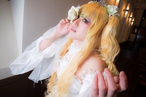 Rating: Safe Score: 0 Tags: 1girl bangs blonde_hair dress flower green_eyes hair_flower hair_ornament kirakishou lips long_hair photo solo white_dress white_flower User: admin