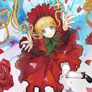 Rating: Safe Score: 0 Tags: 1girl blonde_hair bloomers blue_eyes bow capelet dress flower green_bow hat image long_hair long_sleeves petals pink_flower pink_rose red_capelet red_dress red_flower red_rose rose rose_petals shinku shoes solo thorns torn_clothes twintails underwear User: admin