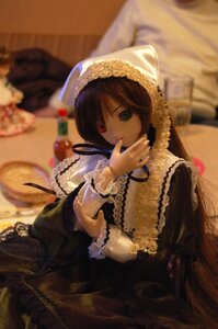 Rating: Safe Score: 0 Tags: 1girl blue_eyes blurry blurry_background blurry_foreground brown_hair depth_of_field doll dress frills indoors long_hair long_sleeves looking_at_viewer photo solo suiseiseki User: admin