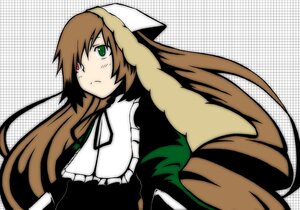 Rating: Safe Score: 0 Tags: 1girl brown_hair chain-link_fence dress fence frills green_eyes heterochromia image long_hair long_sleeves looking_at_viewer red_eyes solo suiseiseki very_long_hair User: admin