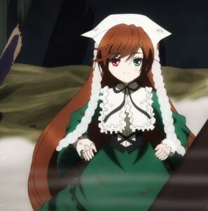 Rating: Safe Score: 0 Tags: 1girl brown_hair dress frills green_dress green_eyes heterochromia image long_hair long_sleeves looking_at_viewer red_eyes ribbon smile solo suiseiseki very_long_hair User: admin