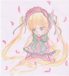 Rating: Safe Score: 0 Tags: 1girl blonde_hair blue_eyes bonnet bow bowtie cherry_blossoms dress flower image long_hair long_sleeves looking_at_viewer marker_(medium) petals pink_flower rose rose_petals shinku solo striped traditional_media twintails very_long_hair watercolor_(medium) User: admin