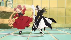 Rating: Safe Score: 0 Tags: 2girls blonde_hair closed_eyes dress drill_hair frills hat image long_hair long_sleeves multiple_girls outdoors pair red_dress shinku silver_hair standing suigintou very_long_hair wings User: admin