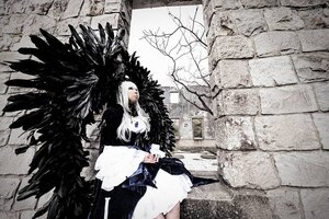Rating: Safe Score: 0 Tags: 1girl black_wings dress feathered_wings greyscale holding long_hair monochrome solo standing suigintou wings User: admin
