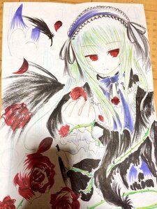Rating: Safe Score: 0 Tags: 1girl auto_tagged black_wings dress feathers flower frills hairband image long_hair looking_at_viewer marker_(medium) red_eyes red_flower red_rose ribbon rose shikishi solo suigintou traditional_media watercolor_(medium) wings User: admin