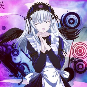 Rating: Safe Score: 0 Tags: 1girl black_dress black_wings closed_eyes dress frills hairband hands_clasped image long_hair long_sleeves open_mouth own_hands_together silver_hair smile solo suigintou wings User: admin