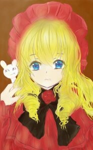 Rating: Safe Score: 0 Tags: 1girl blonde_hair blue_eyes blush dress flower image long_hair rose shinku simple_background solo upper_body User: admin