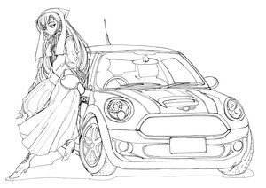 Rating: Safe Score: 0 Tags: 1girl boots car dress full_body greyscale ground_vehicle image lineart long_hair looking_at_viewer mini_cooper monochrome morisoban motor_vehicle rozen_maiden solo suiseiseki User: admin