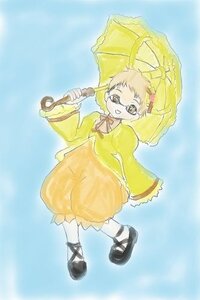 Rating: Safe Score: 0 Tags: 1girl brown_hair dress full_body glasses holding_umbrella image kanaria long_sleeves mary_janes open_mouth parasol raincoat ribbon shoes short_hair smile solo standing umbrella yellow_dress User: admin