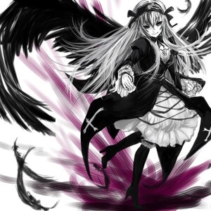 Rating: Safe Score: 0 Tags: 1girl auto_tagged boots dress feathers frills full_body greyscale hairband high_heel_boots high_heels image lolita_hairband long_hair long_sleeves looking_at_viewer monochrome smile solo standing suigintou very_long_hair wings User: admin