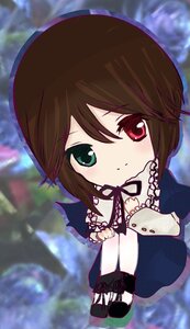 Rating: Safe Score: 0 Tags: 1girl black_footwear blurry blurry_background blurry_foreground brown_hair chibi closed_mouth depth_of_field dress flower frills green_eyes heterochromia image long_sleeves looking_at_viewer outdoors red_eyes ribbon short_hair smile solo souseiseki suiseiseki User: admin