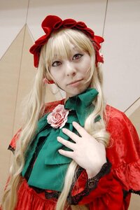 Rating: Safe Score: 0 Tags: 1girl blonde_hair bow closed_mouth flower lips long_hair long_sleeves looking_at_viewer photo pink_rose realistic rose shinku solo upper_body User: admin