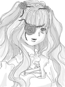 Rating: Safe Score: 0 Tags: 1girl eyepatch flower greyscale hair_flower hair_ornament image kirakishou long_hair monochrome rose solo striped upper_body vertical_stripes User: admin