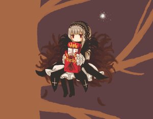 Rating: Safe Score: 0 Tags: 1girl brown_background dress fan feathered_wings feathers flower full_body hairband image long_hair red_eyes simple_background solo standing suigintou wings User: admin