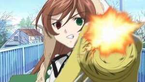 Rating: Safe Score: 0 Tags: 1girl blurry brown_hair clenched_teeth fire green_eyes heterochromia image long_hair motion_blur red_eyes solo suiseiseki sweatdrop teeth User: admin