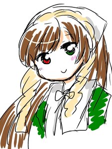 Rating: Safe Score: 0 Tags: 1girl bangs blush_stickers braid brown_hair closed_mouth eyebrows_visible_through_hair green_eyes heterochromia image long_hair looking_at_viewer red_eyes shirt simple_background sketch smile solo solo_braid suiseiseki upper_body white_background white_shirt User: admin