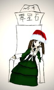 Rating: Safe Score: 0 Tags: 1girl bangs brown_hair christmas dress gradient gradient_background green_dress green_eyes hat heterochromia image long_hair long_sleeves looking_at_viewer ribbon santa_hat solo standing suiseiseki User: admin