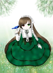 Rating: Safe Score: 0 Tags: 1girl brown_hair dress flower frills full_body green_dress green_eyes heterochromia image long_hair long_sleeves looking_at_viewer red_eyes smile solo suiseiseki very_long_hair User: admin