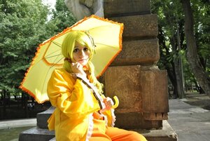 Rating: Safe Score: 0 Tags: 1girl blonde_hair choker dress frills holding_umbrella kanaria outdoors parasol solo transparent_umbrella umbrella yellow_dress User: admin