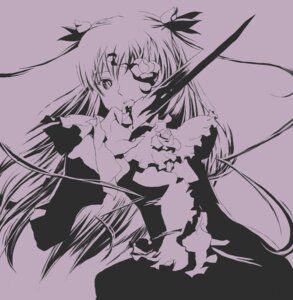 Rating: Safe Score: 0 Tags: 1girl barasuishou commentary_request dress eyepatch high_contrast image long_hair monochrome pink_theme pota_(nabrinko) purple_theme rozen_maiden solo torn_clothes two_side_up User: admin