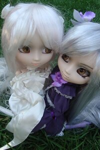 Rating: Safe Score: 0 Tags: 2girls brown_eyes doll dress flower grass long_hair looking_at_viewer multiple_dolls multiple_girls outdoors siblings sisters smile swept_bangs tagme twins white_hair User: admin