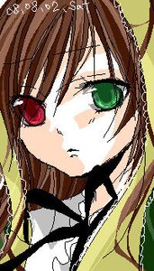 Rating: Safe Score: 0 Tags: 1girl blush brown_hair close-up face green_eyes image looking_at_viewer simple_background solo suiseiseki User: admin