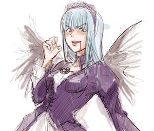 Rating: Safe Score: 0 Tags: 1girl dress feathered_wings feathers image long_hair long_sleeves looking_at_viewer purple_dress red_eyes simple_background sketch solo suigintou upper_body white_background wings User: admin