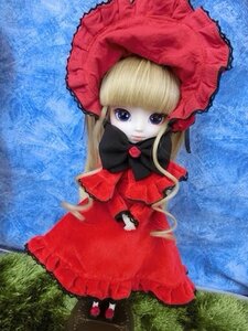 Rating: Safe Score: 0 Tags: 1girl blonde_hair blue_eyes bonnet bow bowtie capelet doll dress flower long_hair long_sleeves looking_at_viewer red_dress rose shinku solo User: admin