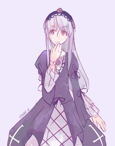 Rating: Safe Score: 0 Tags: 1girl cowboy_shot dress frills hairband image juliet_sleeves long_hair long_sleeves looking_at_viewer puffy_sleeves ribbon signature simple_background solo standing striped suigintou User: admin