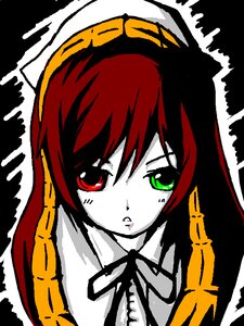 Rating: Safe Score: 0 Tags: 1girl bangs green_eyes heterochromia image looking_at_viewer red_eyes red_hair simple_background solo suiseiseki white_skin User: admin