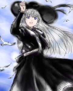 Rating: Safe Score: 0 Tags: 1girl bird black_dress black_feathers blue_eyes breasts crow day dove dress feathers flock flying hat image large_breasts long_hair long_sleeves looking_at_viewer open_mouth seagull sky smile solo suigintou User: admin