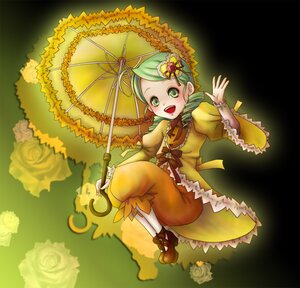 Rating: Safe Score: 0 Tags: 1girl dress flower frills full_body green_eyes green_hair holding_umbrella image kanaria long_sleeves open_mouth parasol rose smile solo umbrella yellow_flower yellow_rose User: admin