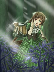 Rating: Safe Score: 0 Tags: 1girl blurry blurry_foreground brown_hair depth_of_field dress frills green_dress green_eyes heterochromia holding image long_hair long_sleeves looking_at_viewer open_mouth plant red_eyes smile solo standing suiseiseki very_long_hair watering_can User: admin