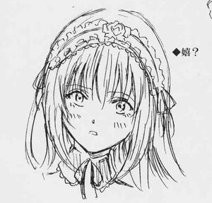 Rating: Safe Score: 0 Tags: 1girl bangs blush eyebrows_visible_through_hair frilled_hairband greyscale hairband image looking_at_viewer monochrome parted_lips simple_background sketch solo suigintou traditional_media User: admin