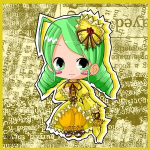 Rating: Safe Score: 0 Tags: 1girl ahoge character_name chibi crown dress drill_hair frills full_body green_eyes green_hair image kanaria long_sleeves personification puffy_sleeves ribbon smile solo standing twin_drills yellow_dress User: admin