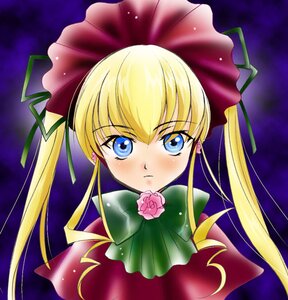 Rating: Safe Score: 0 Tags: 1girl blonde_hair blue_eyes blush bow dress flower green_bow image long_hair looking_at_viewer pink_flower pink_rose purple_background rose shinku sidelocks solo twintails upper_body User: admin