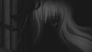 Rating: Safe Score: 0 Tags: 1girl auto_tagged dark greyscale image indoors kirakishou long_hair looking_at_viewer monochrome solo User: admin