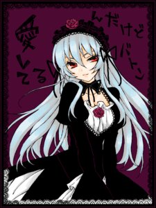 Rating: Safe Score: 0 Tags: 1girl black_border black_dress dress flower frills hairband image letterboxed lolita_hairband long_hair long_sleeves looking_at_viewer red_eyes rose silver_hair solo suigintou wings User: admin