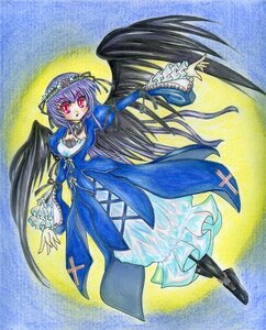 Rating: Safe Score: 0 Tags: 1girl choker dress frills image long_hair long_sleeves red_eyes solo suigintou traditional_media watercolor_(medium) wings User: admin