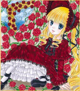 Rating: Safe Score: 0 Tags: 1girl blonde_hair blue_eyes bow dress drill_hair flower frills image lolita_fashion long_hair marker_(medium) mary_janes pantyhose pink_rose red_flower red_rose rose shinku shoes smile solo thorns traditional_media twin_drills User: admin