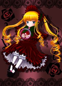 Rating: Safe Score: 0 Tags: 1girl blonde_hair blue_eyes blush bow dress drill_hair flower image long_hair long_sleeves looking_at_viewer pink_rose red_dress red_flower red_rose rose shinku shoes sitting solo twintails User: admin