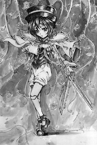 Rating: Safe Score: 0 Tags: 1girl bow capelet flower frills greyscale hat image kneehighs looking_at_viewer monochrome shoes short_hair solo souseiseki traditional_media User: admin